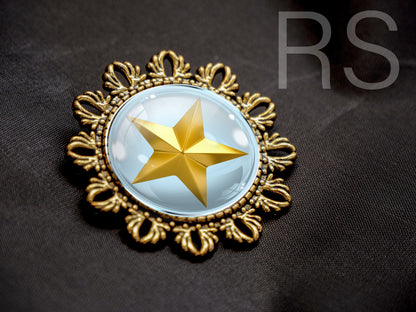 Broche dorée ronde , ancienne style baroque